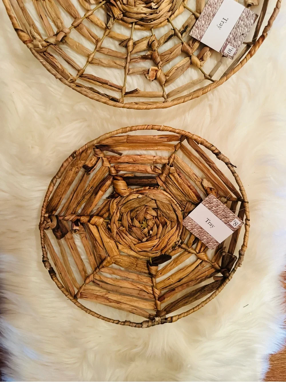 NWT Set of 3 Wicker-Rattan Trays for Tabletop or Wall